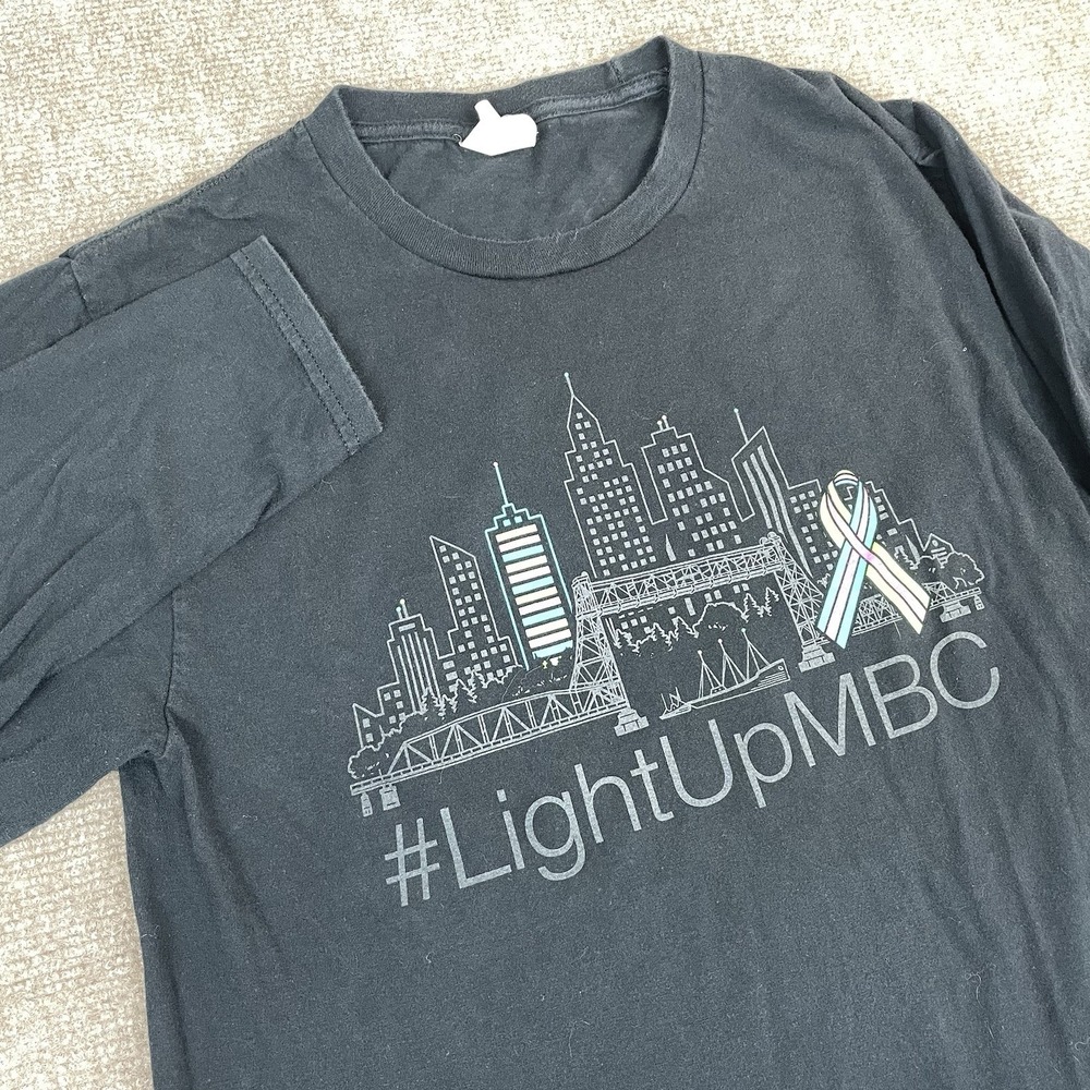 Port & Company Shirt Mens Small Black #LightUpMBC 2022 METAvivor Graphic Print